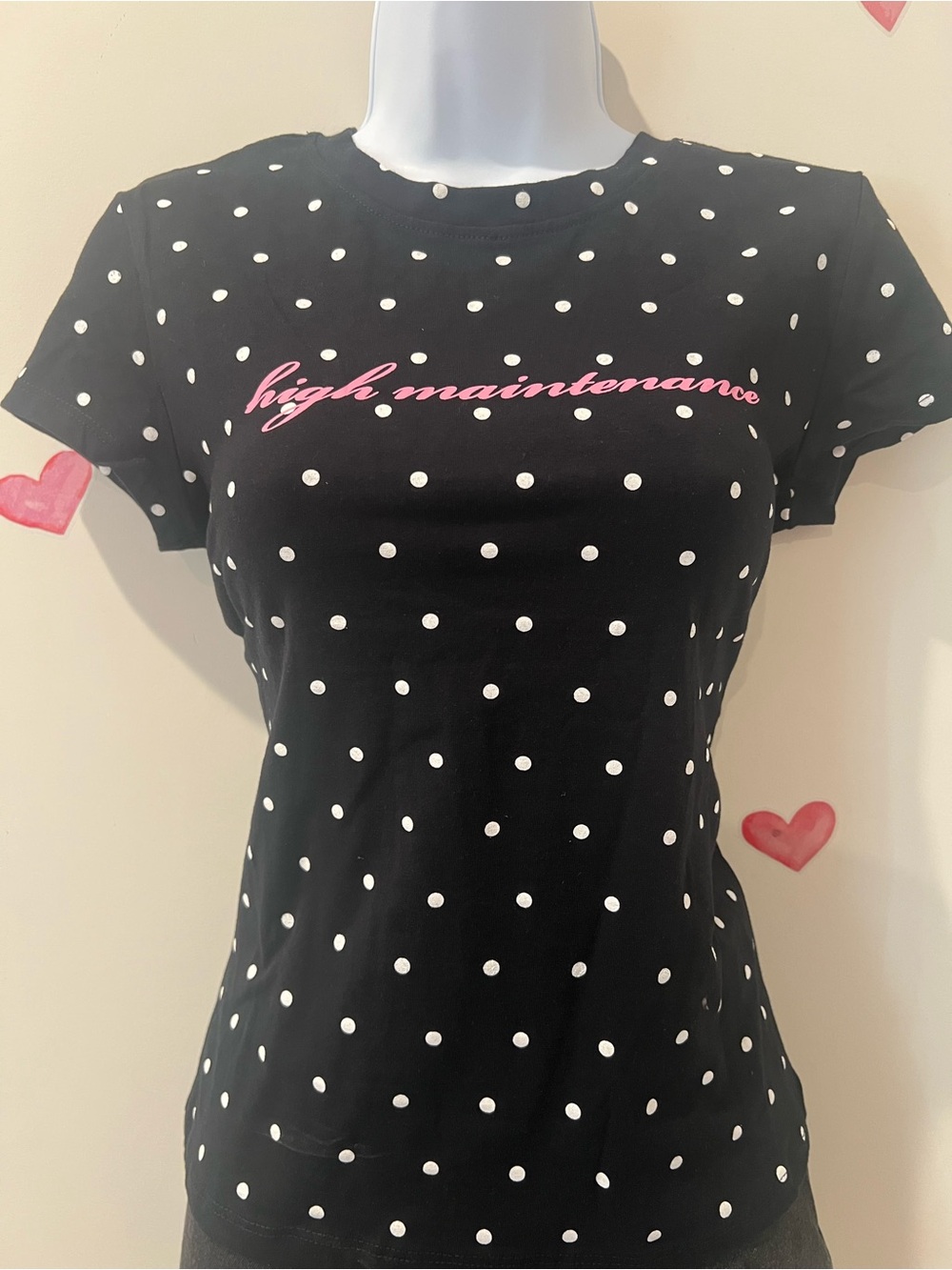 High Maintenance Polka Dot Tee - Black with Pink Script